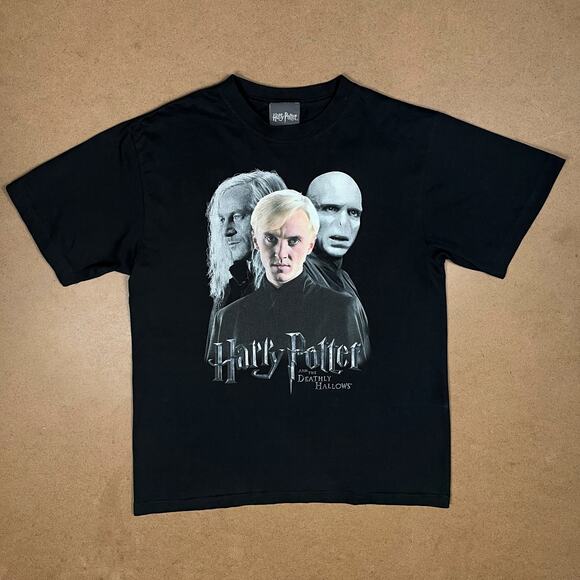 Vtg Harry Potter Deathly Hallows Graphic Promo TShirt Draco Lucius Voldemort Tee - Picture 2 of 16